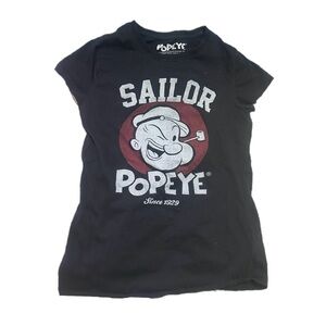 Sailor Popeye graphic vintage style tee shirt T-shirt charcoal black 100% cotton